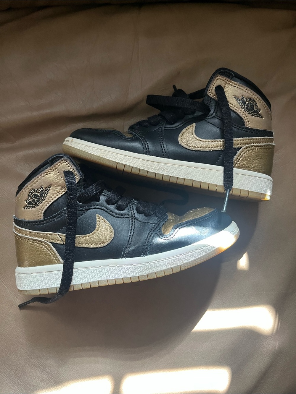 Jordan Kids Black and Gold Mid-Top Sneakers